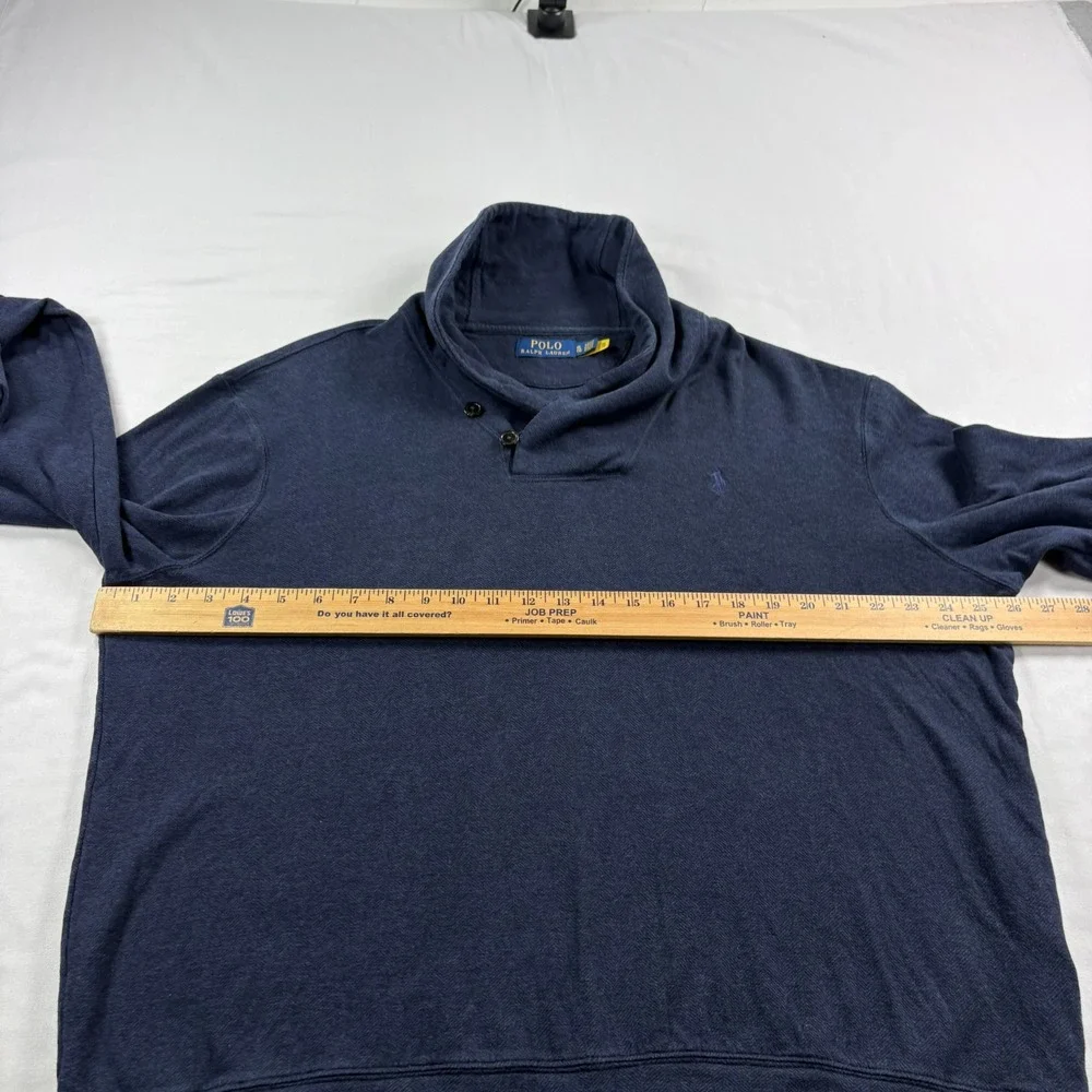 Polo Ralph Lauren Sweater Mens XL Blue Herringbone Shawl Collar Pullover Preppy